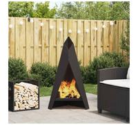 Rectangular Fire Pit Black Steel 58x40x100cm Modern Patio Garden Heater Durable
