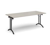 Rectangular folding leg table with black legs and curved foot rails 1800mm x 800mm - Light Grey