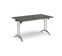 Rectangular folding leg table with chrome legs and curved foot rails 1400mm x 800mm -Onyx Grey