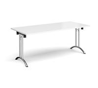 Rectangular folding leg table with chrome legs and curved foot rails 1800mm x 800mm - white