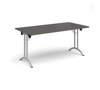 Rectangular folding leg table with silver legs and curved foot rails 1600mm x 800mm - Onyx Grey