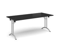 Rectangular folding leg table with silver legs and curved foot rails 1800mm x 800mm -Black