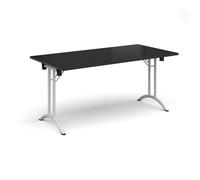 Rectangular folding leg table with white legs and curved foot rails 1600mm x 800mm - Black