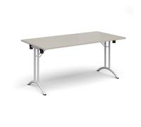 Rectangular folding leg table with white legs and curved foot rails 1600mm x 800mm - Light Grey