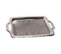 Rectangular Food Tray 16.5in with Side Handles | Solid stainless steel construction, bright silver finish, metal, 42cm length, buffet essential