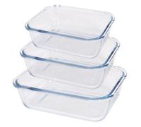 Rectangular Glass Cake Dish Set - 3 Sizes - 3pc Deep Baking Tray Argon Tableware Clear One Size