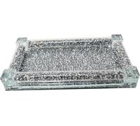 Rectangular Glass Mirrored Tray with Crushed Diamonds Frame, 20cm, Silver