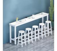 Rectangular High Wooden Bar Table for Kitchen Home Balcony - 218cm Long x 40cm Wide Wall Bar with Tall Legs Perfect for Milk Tea Shop White Finish