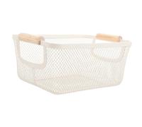 Rectangular Iron Wire Storage Basket White with Wooden Handle | Large Capacity, Comfortable Grip, Easy Carrying, Scandinavian Style, Kitchen Picnic Cabinet Use