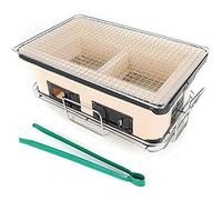 Rectangular Japanese Ceramic Charcoal Stove for Camping, Outdoor, Indoor - Hibachi Cooker BBQ Charcoal Grill Tabletop in Beige Color