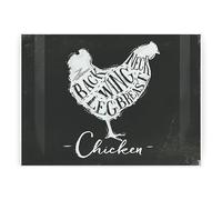 Rectangular Large Glass Worktop Protector - Chicken Meat Diagram Butcher Chef Gift - Textured Kitchen Chopping/Cutting Board Worktop Saver with Non-Slip Feet 39cm x 28.5cm (15" x 11")