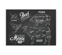 Rectangular Large Glass Worktop Protector - Vintage Style Meat Diagram Butcher Chef Gift - Textured Kitchen Chopping/Cutting Board Worktop Saver with Non-Slip Feet 39cm x 28.5cm (15" x 11")