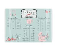 Rectangular Large Glass Worktop Saver - Baking Measurements & Weights Pink Strawberries - Textured Kitchen Chopping/Cutting Board Worktop Protector with Non-Slip Feet 39cm x 28.5cm (15" x 11")
