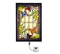 Rectangular Led Style Wall Light, Creative Butterfly Stained Glass Wall Lamp 36W 59X38Cm Wall Sconce 2800-3600Lm for Hallway Bedroom Restaurant,Blue,Without Plug