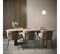 Rectangular Light Oak Extendable Dining Table Set with 6 Beige Velvet Chairs - Seats 6 - Jarel