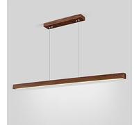 Rectangular Long Pendant Light, Ultra-thin Metal Hanging Lamp with Wood Grain Finish, Linear Dining Room Suspension Lamps, Modern LED Chandelier, Strip Kitchen Island Drop Lights