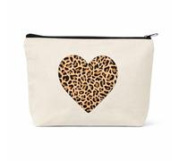 Rectangular Makeup Bag with Heart-Shaped Leopard Print & Smooth Zipper - Water-Resistant Fabric Toiletry Organiser for Cosmetics Skincare & Travel Essentials Portable