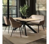 Rectangular Oak Dining Table Set with 2 Beige Faux Leather Chairs and 1 Bench with Back - Seats 4 - Carson