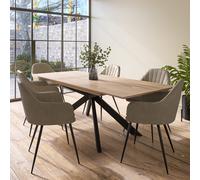 Rectangular Oak Extendable Dining Table Set with 6 Beige Faux Leather Chairs - Seats 6 - Carson