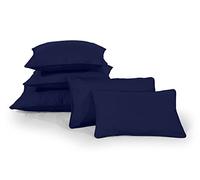 Rectangular Oblong Cushion Covers Plain Dyed 100% Cotton Pipped Edge Zipped Entry Home Sofa Décor in 5 Sizes (Oblong Cushion Cover (14''x20'') Approx., Navy Blue)