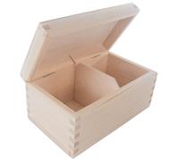 Rectangular Oblong Wooden Box with 2 Sections | 16.3 x 9.3 x 8 cm | Accessories Storage Case Tea Bag Sewing Jewellery Caddy Organiser Divided Compartments | Unpainted Decorative Wood