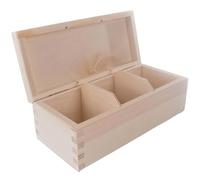 Rectangular Oblong Wooden Box with 3 Sections | 22.3 x 9.3 x 8 cm | Accessories Storage Case Tea Bag Sewing Jewellery Caddy Organiser Divided Compartments | Unpainted Decorative Wood