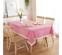 Rectangular Party Tablecloth 100x140 cm, Pink Cotton-Polyester Blend, White Polka Dot with Lace Edging, Perfect for Living Room, Weddings, and Special Events