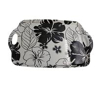 Rectangular Plastic Dinner/Drinks Party Serving Trays, Easy Grip Handles. for Tea Coffee Cereal Table Bed Breakfast Dinner Home and Office, Black and White Floral Pattern