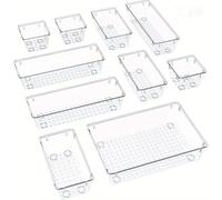 Rectangular Plastic Drawer Partition Storage Box with Multi-Compartment Design for Organising Stationery, Pens and Small Office Supplies, Fits Most(4-piece set)