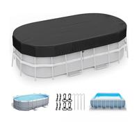 Rectangular Pool Cover, 420D Heavy Duty Winter Tarp for Above Ground Pools, Waterproof Debris Protector with Accessories, 7x10ft