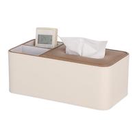 Rectangular PU Leather Tissue Box Cover with Dual Compartment Organizer, Remote Control Storage, Modern Desk Organizer for Living Room, Bedroom and Office, Brown and White Decorative Holder