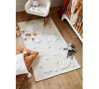 Rectangular Rug with Moon & Stars in Relief, Luna beige light solid with design