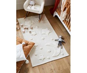 Rectangular Rug with Moon & Stars in Relief, Luna beige light solid with design