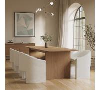 Rectangular Rustic Oak Extendable Dining Table Set with 6 White Boucle Chairs - Seats 6 - Mia