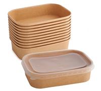 Rectangular Salad Bowls: Pack of 20 - Small 500ml - Brown/Kraft Paper Rectangular Deli Salad Bowls - with Microwave Safe Lids - Perfect for Hot Food and for Salads - Available in A Range of Sizes