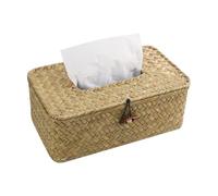 Rectangular Seagrass Cosmetic Tissue Box, Rattan Tissue Box with Deckerl Cosmetic Tissue Boxes, Napkins Storage Box, Suitable for Bathroom, Living Room, Office, Dining Room