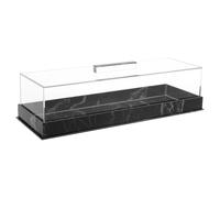 Rectangular Serving Tray With Lid Grey Marbleized Grain Cake Stand, Acrylic Holder Dessert Holder Tray, Rectangle Pastry Display Case, Elegant Marble Dessert Tray for Countertop Cakes (Black)
