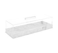 Rectangular Serving Tray With Lid Grey Marbleized Grain Cake Stand, Acrylic Holder Dessert Holder Tray, Rectangle Pastry Display Case, Elegant Marble Dessert Tray for Countertop Cakes (White)