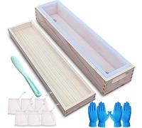 Rectangular soap Mold for soap Making Large Size - 2500ML 80OZ 5lb Large Rectangle Soap Mold Silicone - with Wood Box and Wooden Cover, soap Packaging, Gloves, Stirring Stick