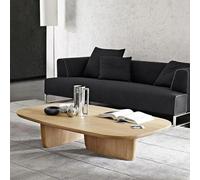 Rectangular Solid Wood Coffee Table, Modern Living Room Center Table with Double Pedestal, Easy Assembly, 39.3 x 19.6 x 16 in