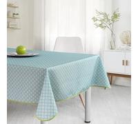 Rectangular stain resistant tablecloth - Wrinkle resistant and 100% Polyester - Turquoise - 240x150 cm - Losange - 6/8 Cutlery - Indoor or Outdoor - Dining Table, Kitchen or Garden