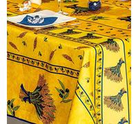 Rectangular stain resistant tablecloth - Wrinkle resistant and 100% Polyester - Yellow - 240x150 cm - Bouquet de Blé - 6/8 Cutlery - Indoor or Outdoor - Dining Table, Kitchen or Garden