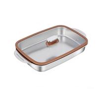 Rectangular Stainless Steel Fish Tray for Open Flame Cooking Baking and Electromagnetic Oven Compatibility (45 shallow+ lid)