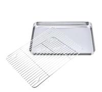 Rectangular Stainless Steel Grill Cookie Baking Pan with Removable Cooling Rack Kitchen Gadget Nonstick Tray Suitable for Oven for Biscuits(XL Set)