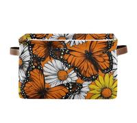 Rectangular Storage-1PCS Orange Butterflies Basket Organizer Bin Shelf Baskets Foldable Canvas Box with Handles for Clothes Gifts for Home Office Dorm