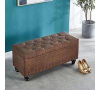 Rectangular Storage Bench Modern Linen Upholstered Ottoman Stylish Seating for Living Room Entryway Changing Table Brown 60x40x45 cm - Versatile Home Furniture