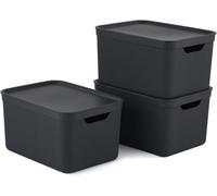 Jive Dekobox Set of 3 Storage Box 16l with Lid, Plastic (PP Recycled), Dark Grey, 3x16l (36.5 x 27 x 27 cm)