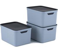 Rectangular Storage Boxes, Rotho Storage 3-Set, 16L With Lid, Blue