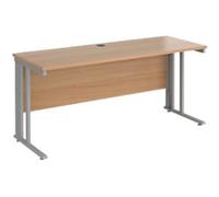 Rectangular Straight Desk Beech Wood Cable Managed Legs Silver Maestro 25 1600 x 600 x 725mm