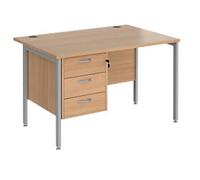 Rectangular Straight Desk Beech Wood H-Frame Legs Silver Maestro 25 1200 x 800 x 725mm 3 Drawer Pedestal